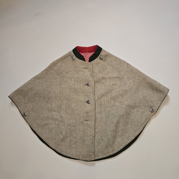 VINTAGE SALZBURGER DIRNDL GIRLS GRAY WOOL BUTTON UP GERMAN CAPE COAT 6 Used - Picture 1 of 8